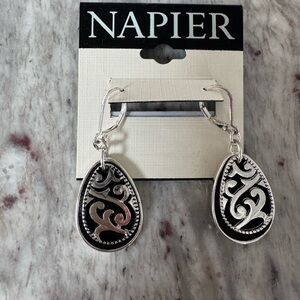 Napier Silver and Black Dangle Earrings